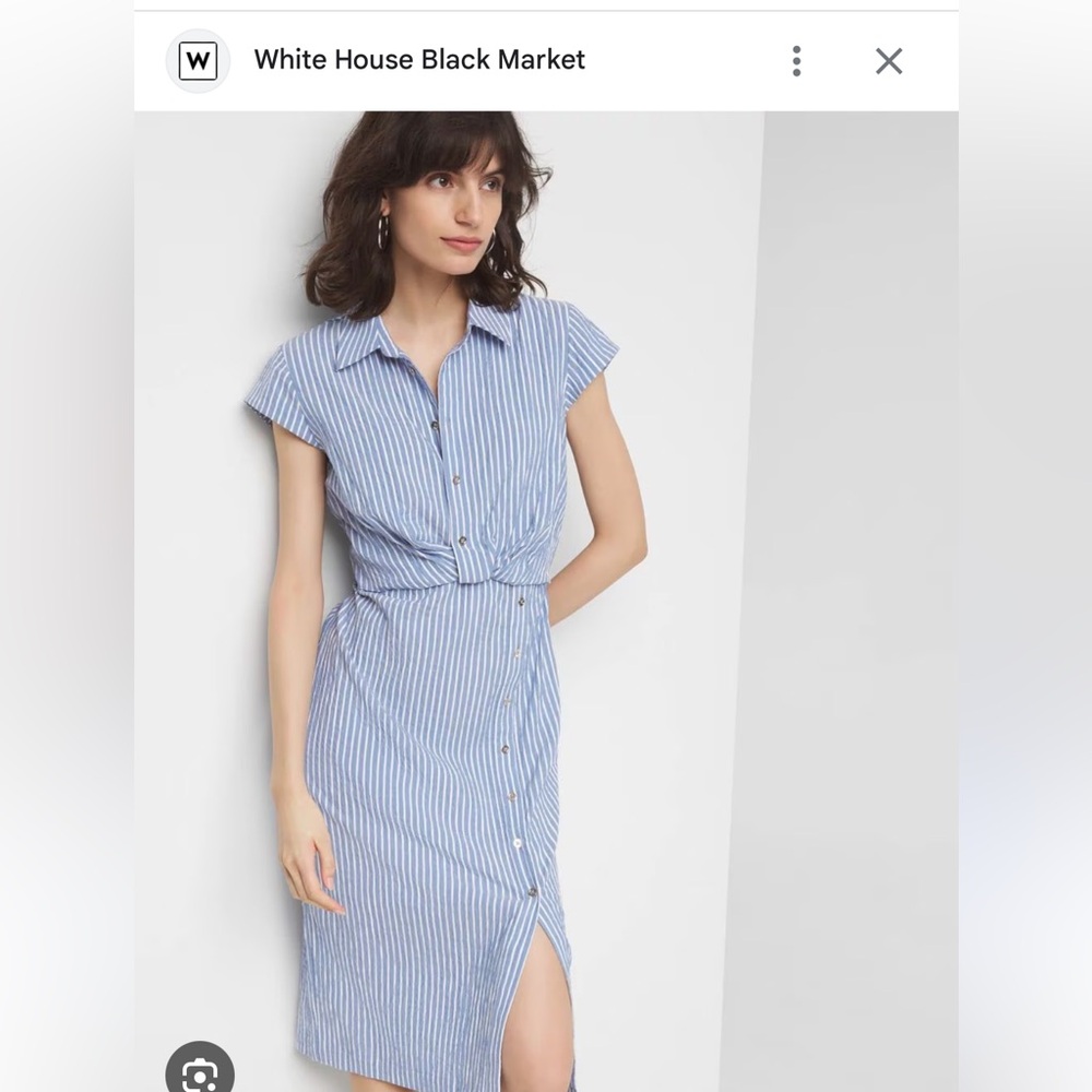 White House black market blue stripe button dress